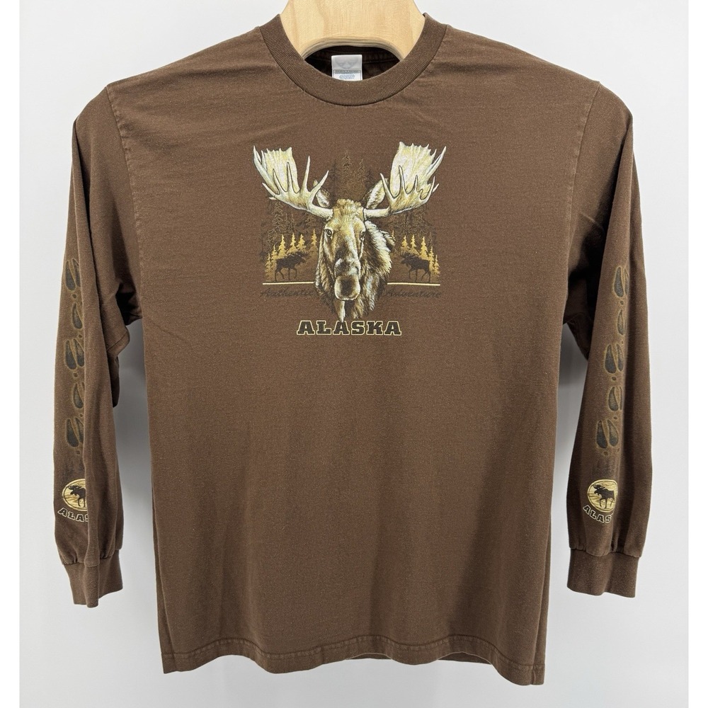 Vintage 90s Alstyle Apparel Alaska Moose Authentic Adventure T-Shirt Size L